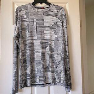 YASHI YAMAMURI Long Sleeve Pullover T-Shirt Abstract Print Letters Black Gray M